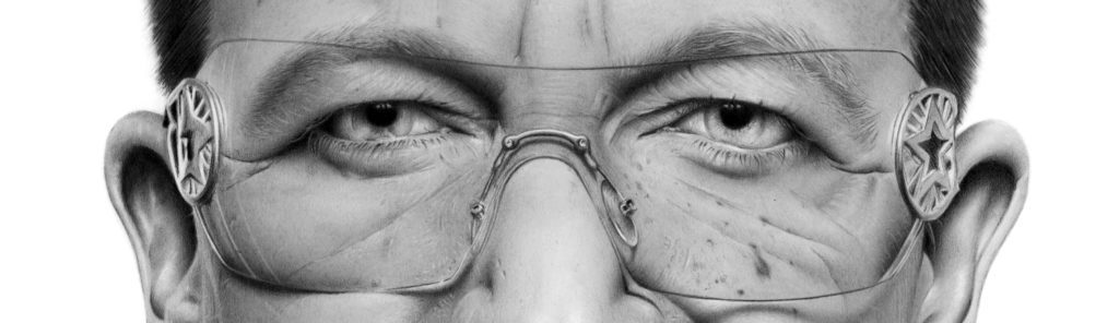 Bono, graphite drawing by hyperrealist artist Robert Leone. Available as original and limited edition fine art print.