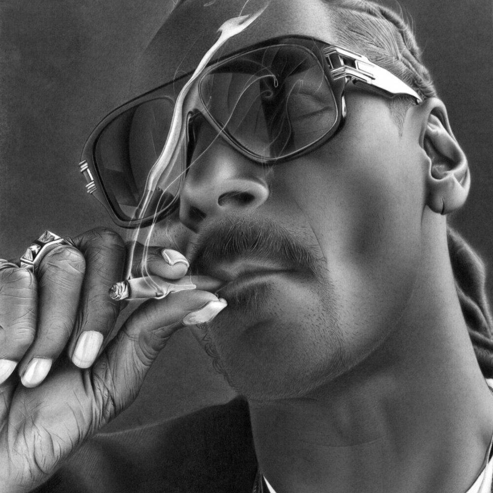 Snoop, graphite drawing by hyperrealist artist Robert Leone. Available as original and limited edition fine art print.
