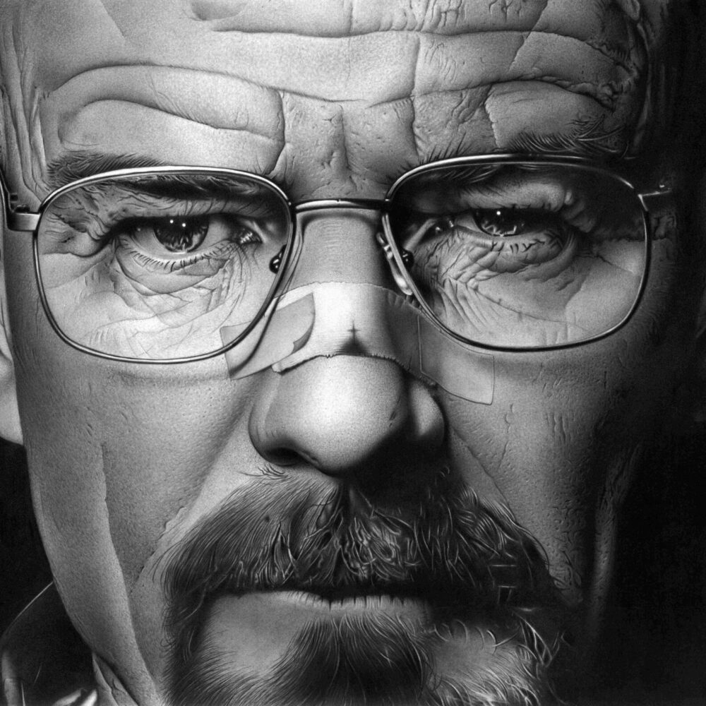 Walt, graphite drawing by hyperrealist artist Robert Leone. Available as original and limited edition fine art print.